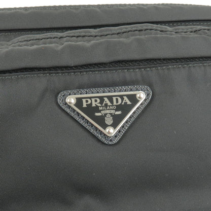 Prada Logo Nylon Leather Waist Pouch Body Bag NERO Black