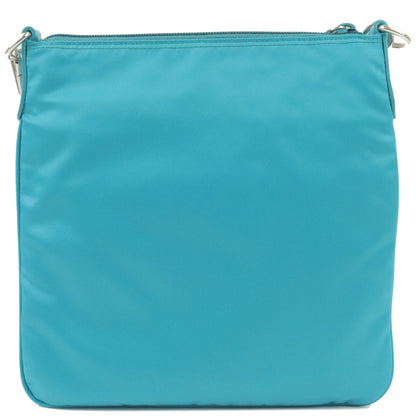 Prada Logo Nylon Leather Shoulder Bag Turquoise Blue BT0716