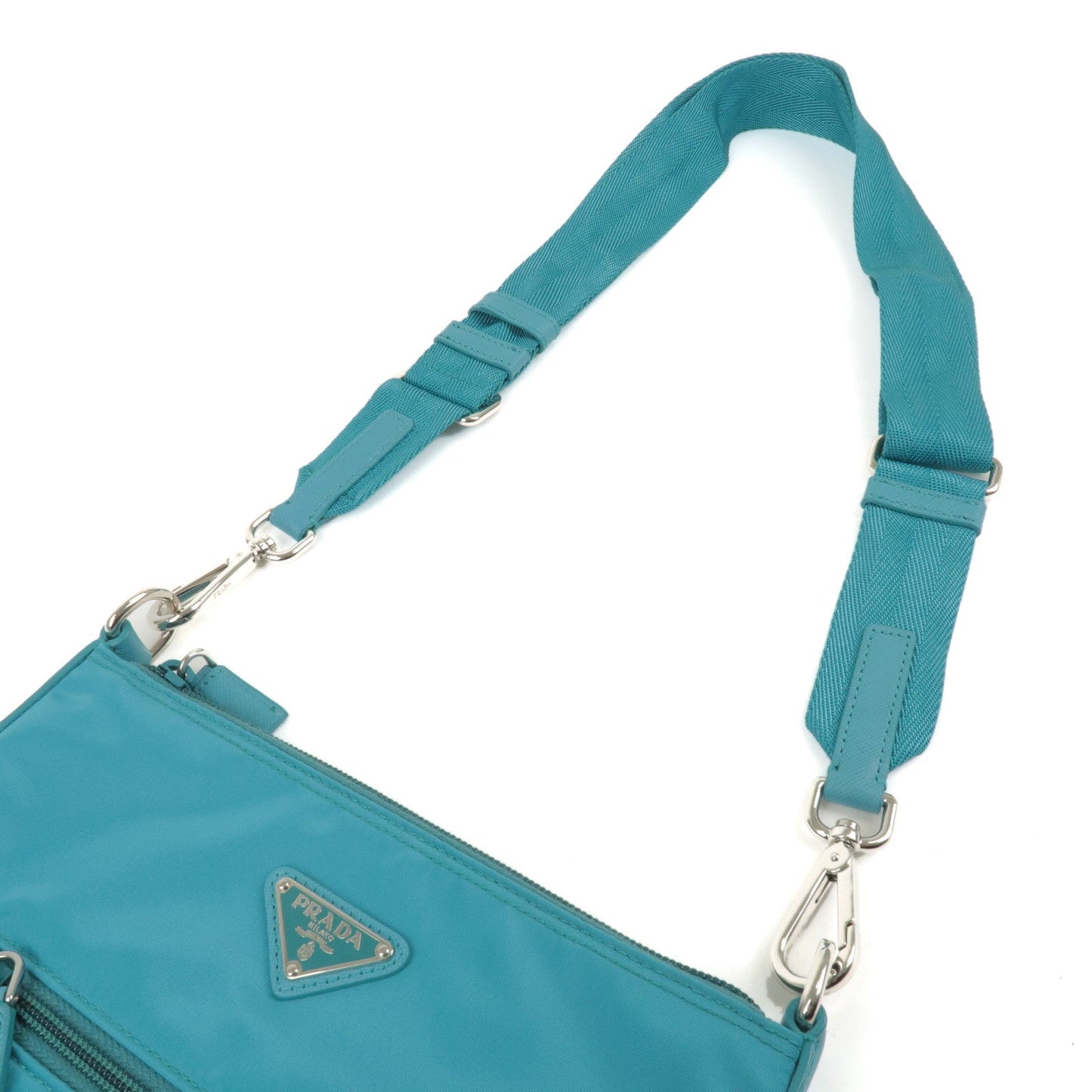 Prada Logo Nylon Leather Shoulder Bag Turquoise Blue BT0716