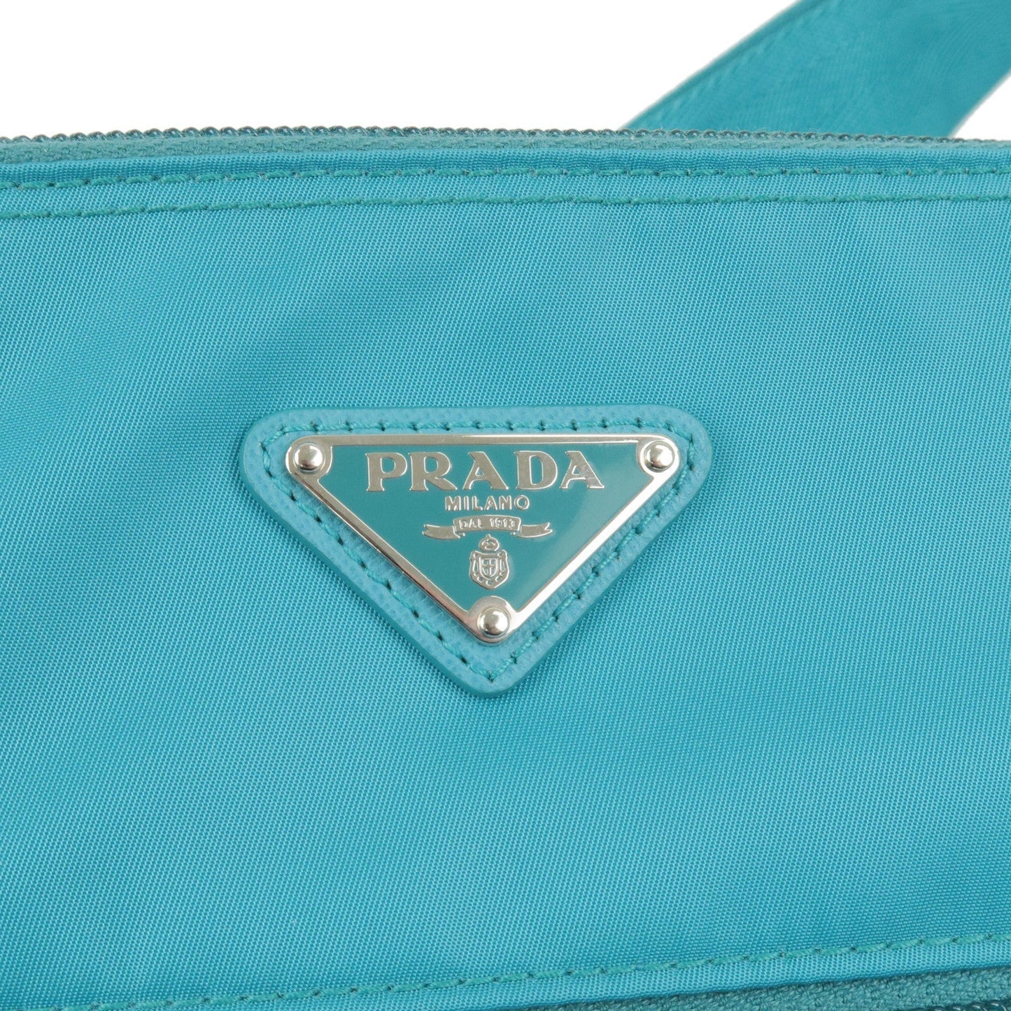 Prada Logo Nylon Leather Shoulder Bag Turquoise Blue BT0716