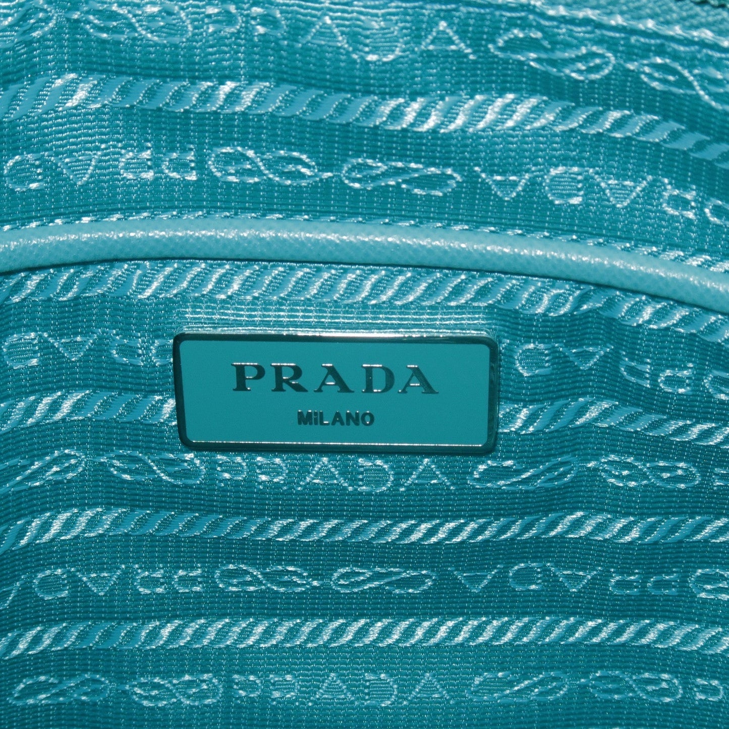 Prada Logo Nylon Leather Shoulder Bag Turquoise Blue BT0716