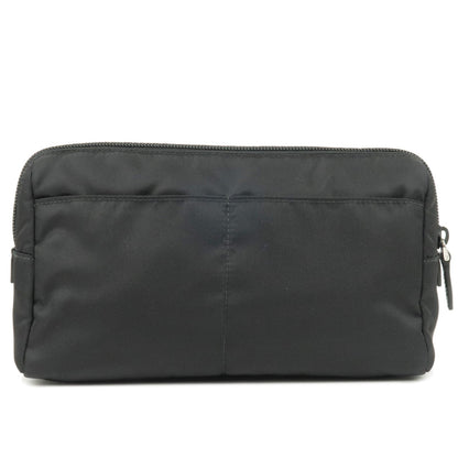 Prada Logo Nylon Leather Pouch Clutch Bag NERO Black 1NA015