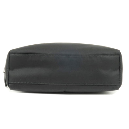 Prada Logo Nylon Leather Pouch Clutch Bag NERO Black 1NA015