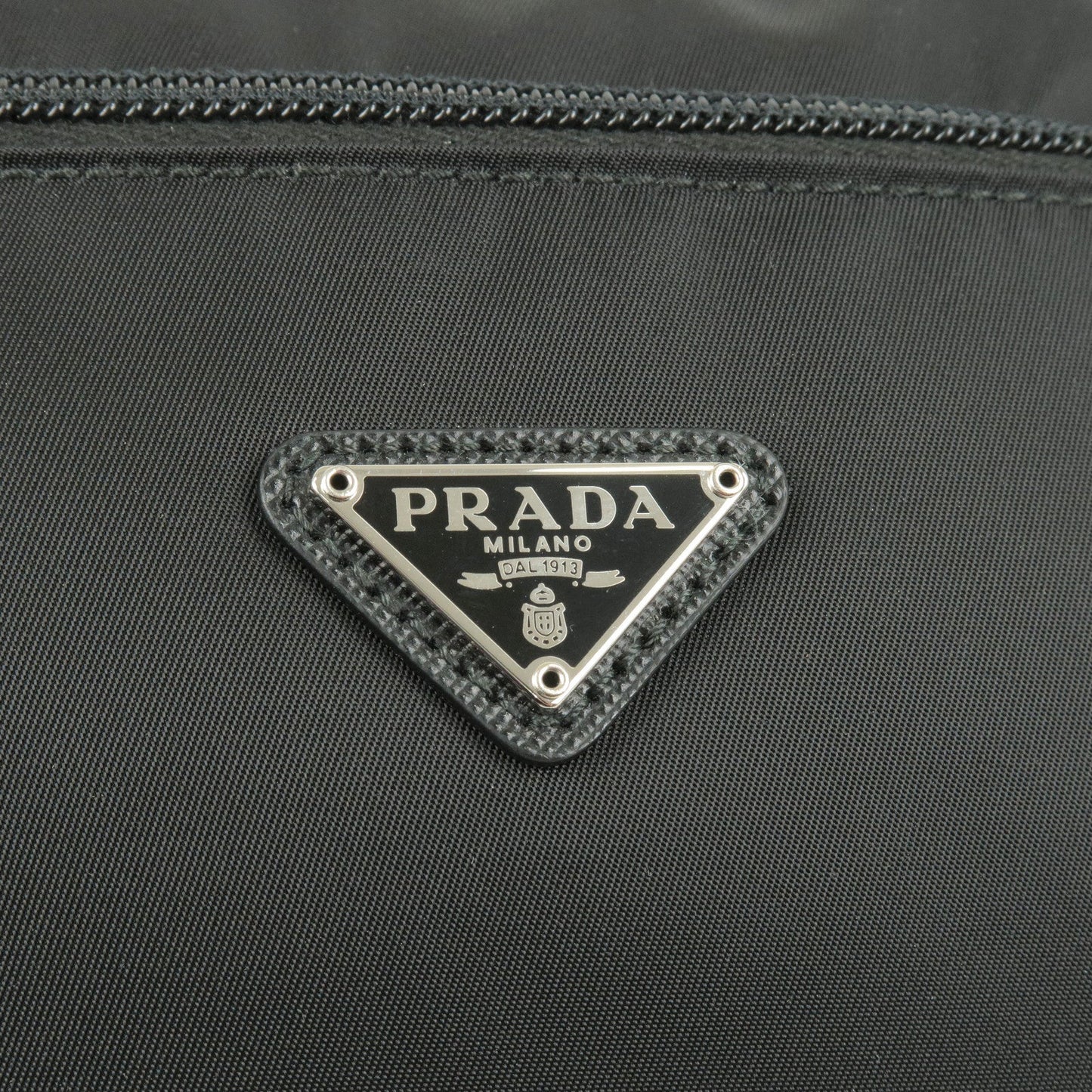 Prada Logo Nylon Leather Pouch Clutch Bag NERO Black 1NA015