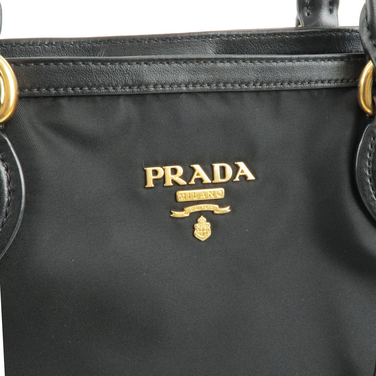 Prada Logo Nylon Leather Tote Bag Shoulder Bag Black 1BG159