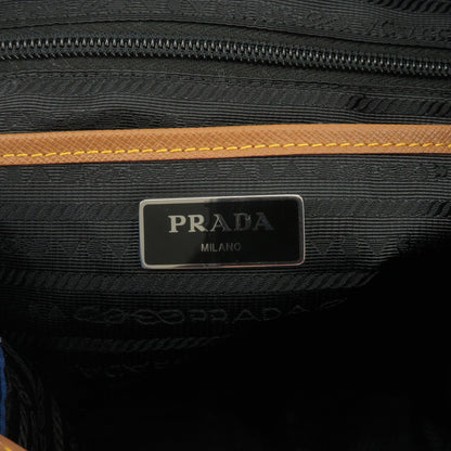 Prada Logo Nylon Leather Ruck Sack Back Pack Bag Blue Brown 1BZ064