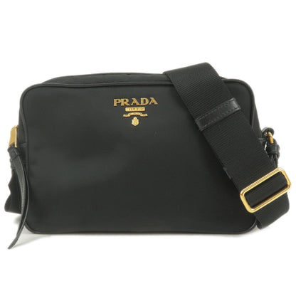 Prada Logo Nylon Leather Shoulder Bag NERO Black 1BH089