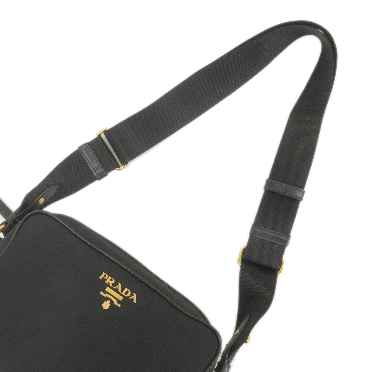 Prada Logo Nylon Leather Shoulder Bag NERO Black 1BH089