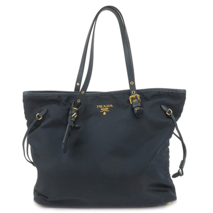 Prada Logo Nylon Leather Tote Bag Shoulder Bag Navy BR4997