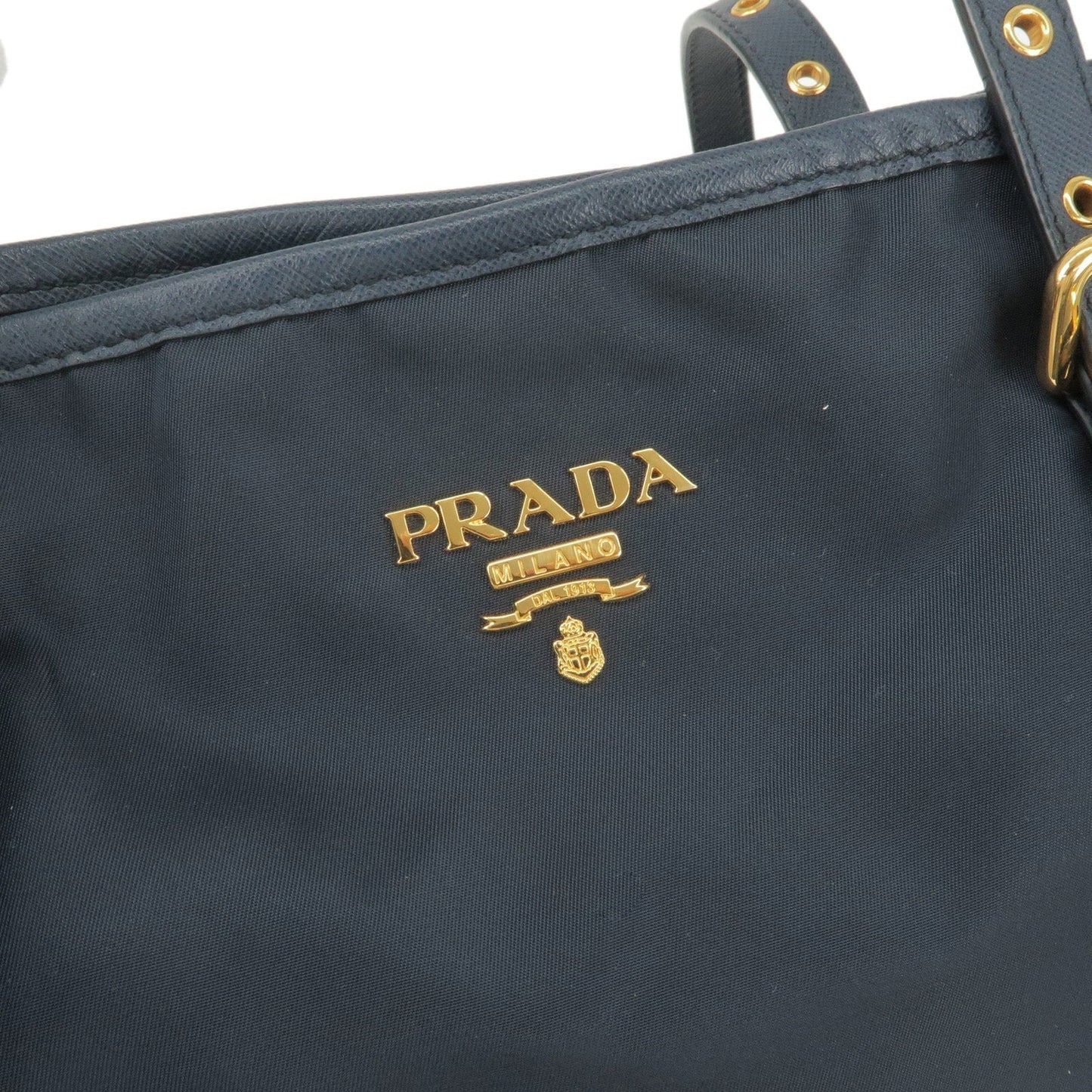 Prada Logo Nylon Leather Tote Bag Shoulder Bag Navy BR4997