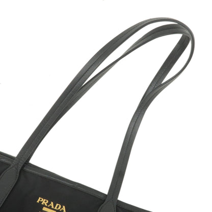 Prada Logo Nylon Leather Tote Bag Shoulder Bag Black BR4001