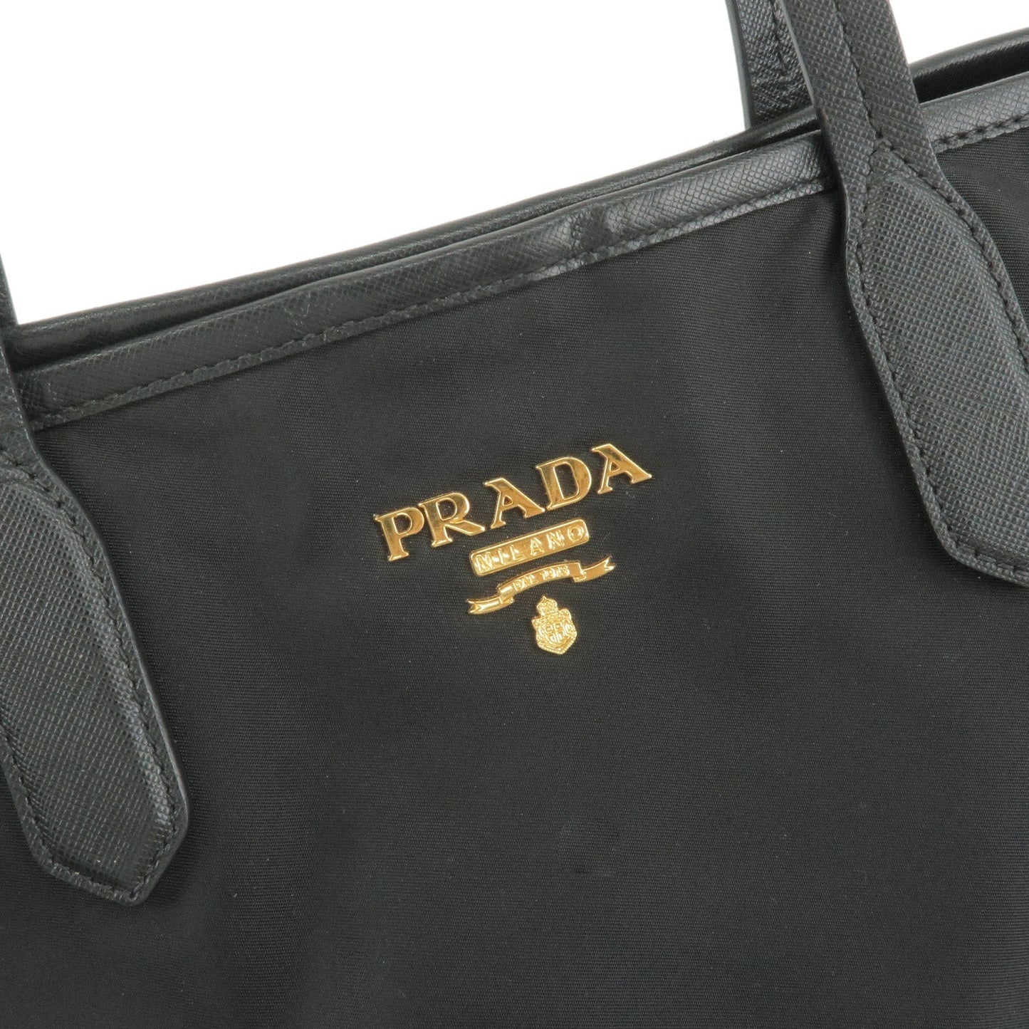 Prada Logo Nylon Leather Tote Bag Shoulder Bag Black BR4001