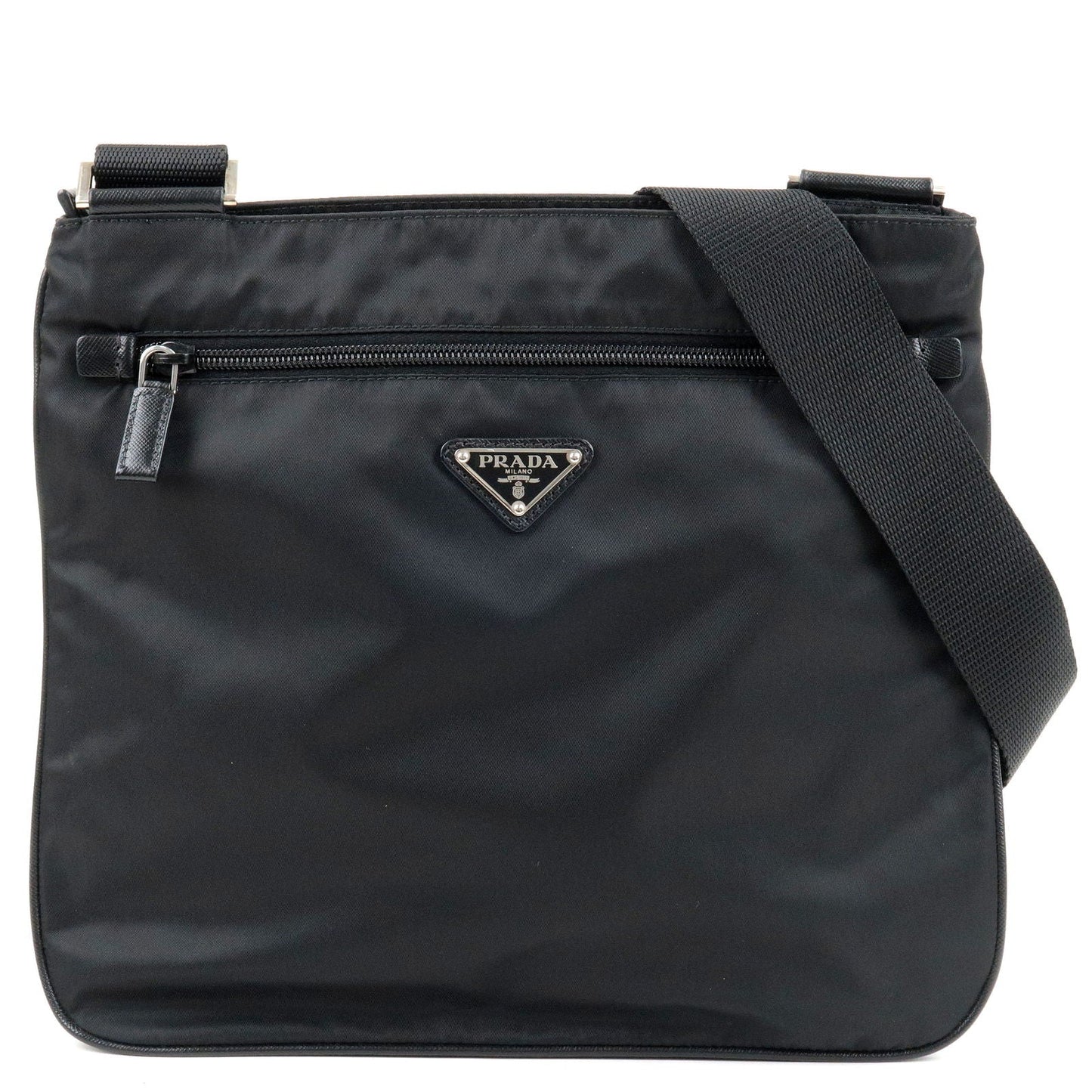 Prada Logo Nylon Leather Shoulder Bag NERO Black VA0563