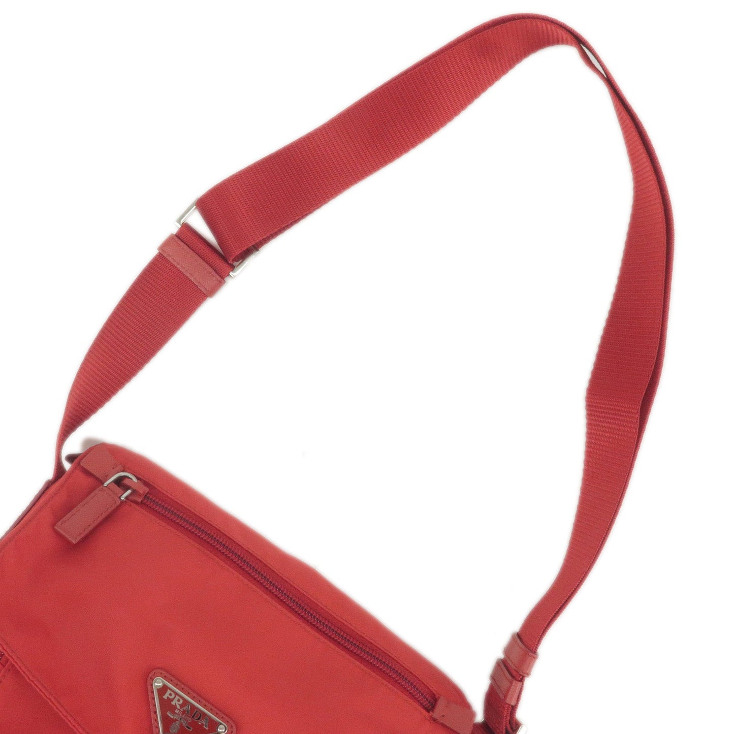 Prada Logo Nylon Leather Shoulder Bag Cross Body Bag Red