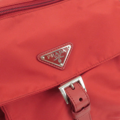 Prada Logo Nylon Leather Shoulder Bag Cross Body Bag Red