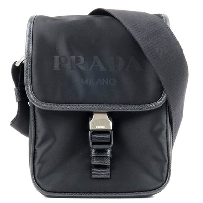 Prada Logo Nylon Leather Shoulder Bag NERO Black 2VD028