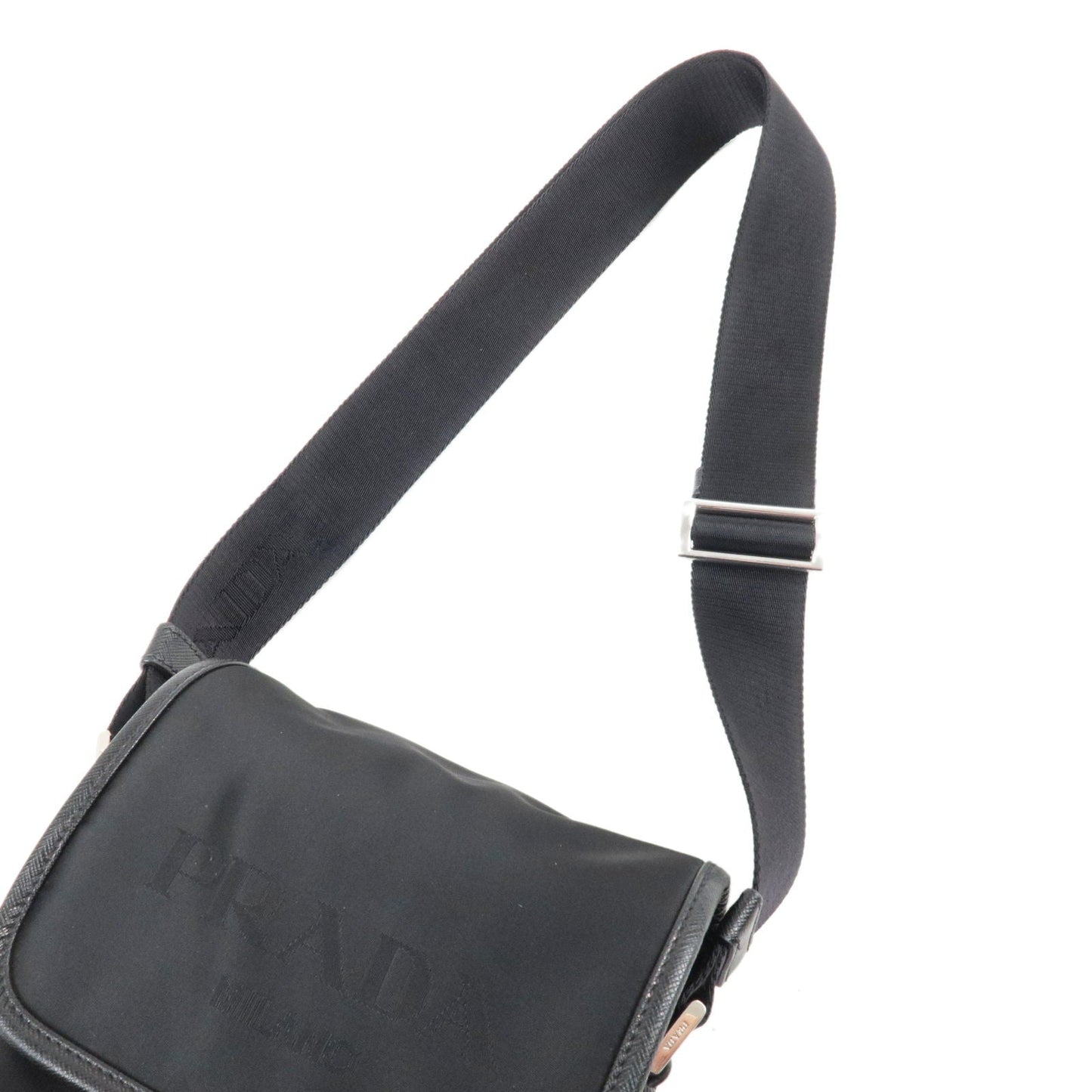 Prada Logo Nylon Leather Shoulder Bag NERO Black 2VD028