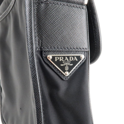 Prada Logo Nylon Leather Shoulder Bag NERO Black 2VD028