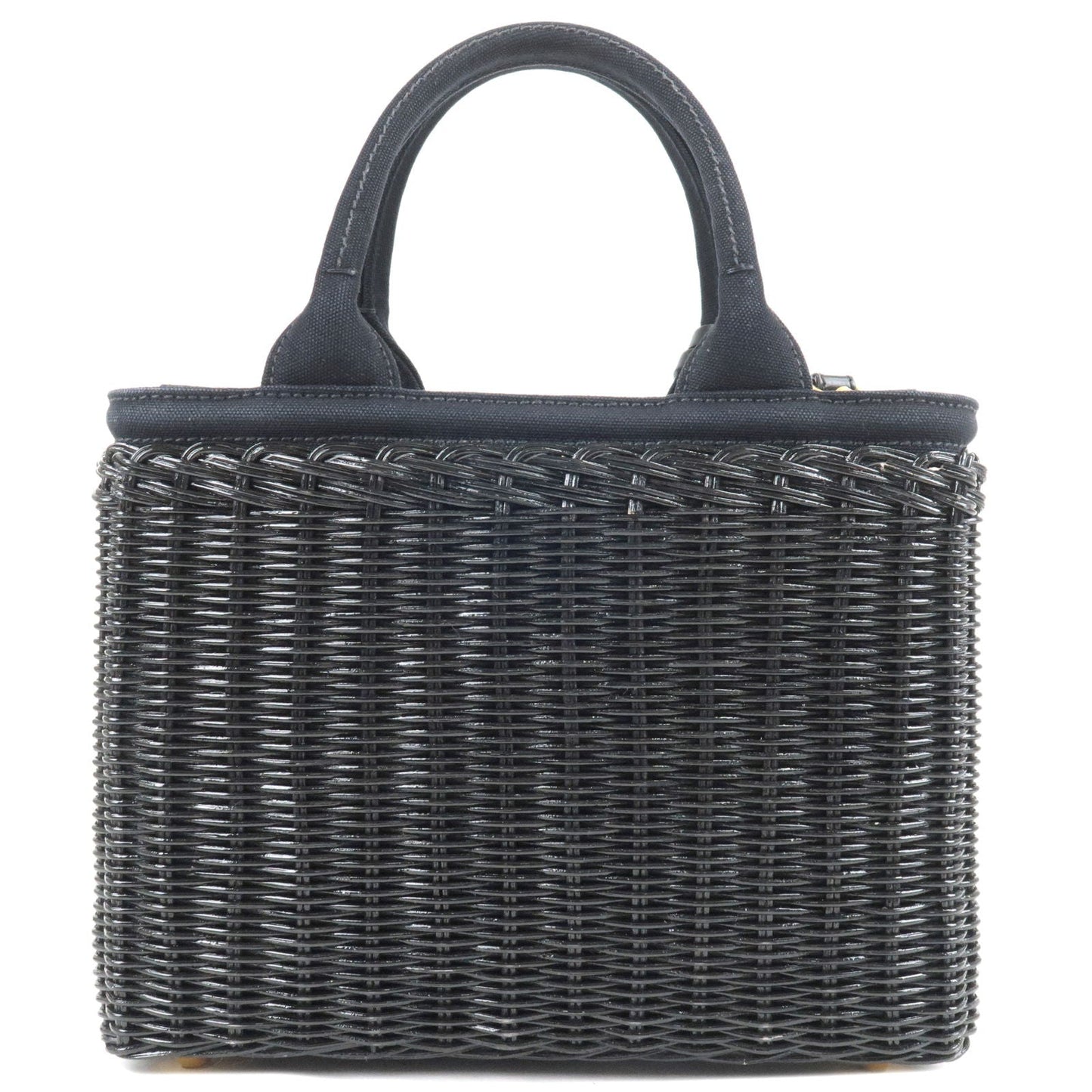 Prada Wicker Canvas 2Way Basket Bag Hand Bag Black 1BG835