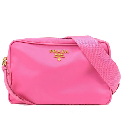 Prada Logo Nylon Leather Shoulder Bag Mini Bag Gold Hardware Pink