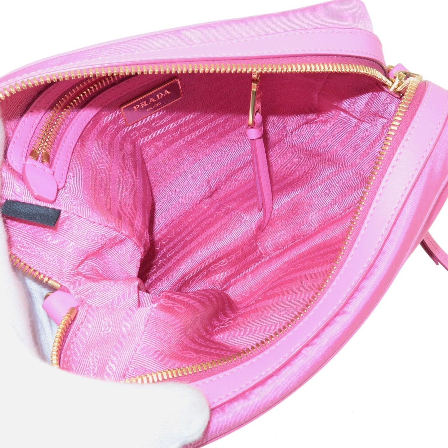 Prada Logo Nylon Leather Shoulder Bag Mini Bag Gold Hardware Pink