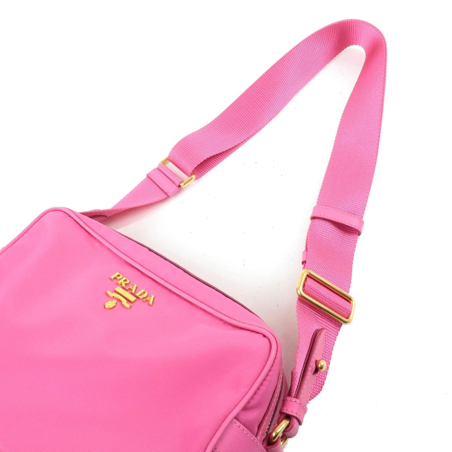 Prada Logo Nylon Leather Shoulder Bag Mini Bag Gold Hardware Pink