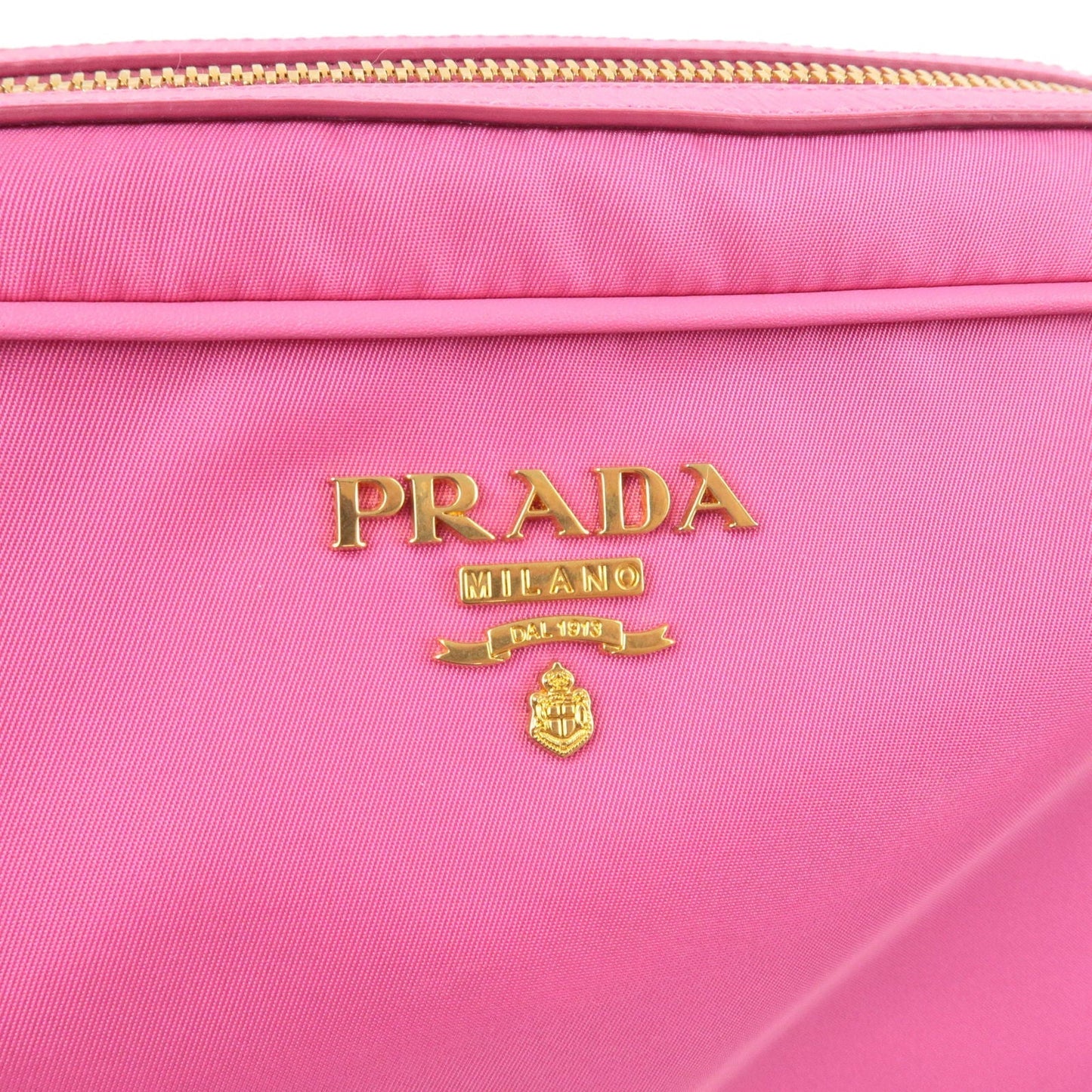 Prada Logo Nylon Leather Shoulder Bag Mini Bag Gold Hardware Pink