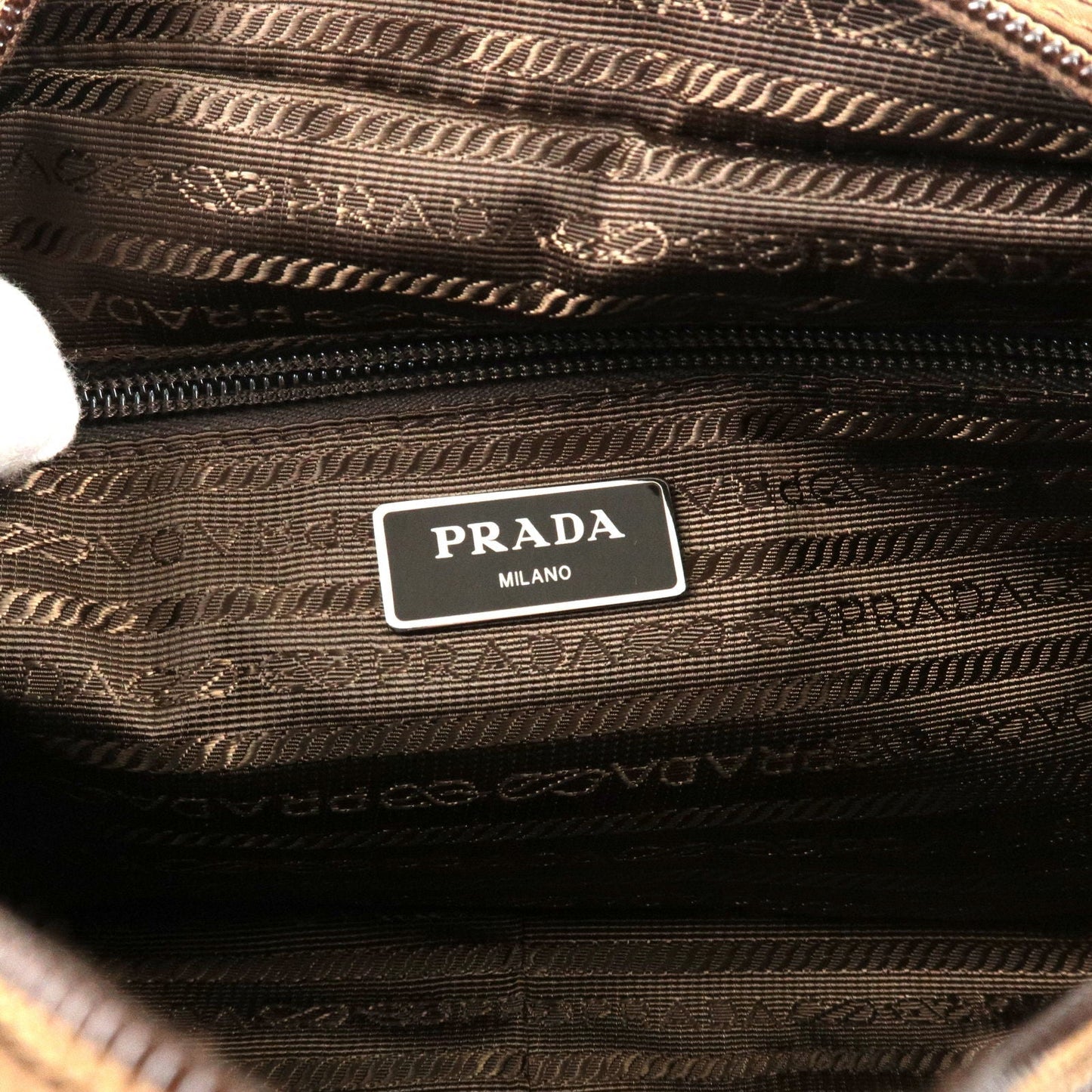 Prada Logo Nylon Leather Shoulder Bag Crossbody Bag Brown 1BC167