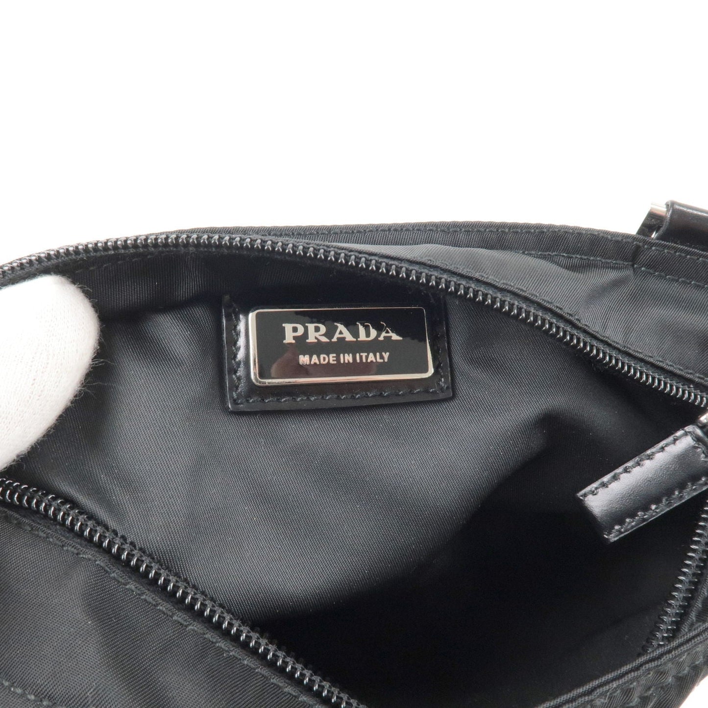 Prada Logo Nylon Leather Crossbody Shoulder Bag NERO Black BT0420