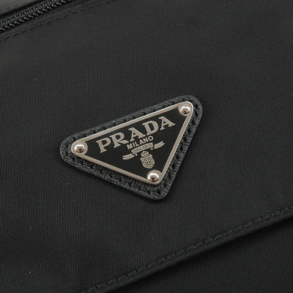 Prada Logo Nylon Leather Crossbody Shoulder Bag NERO Black