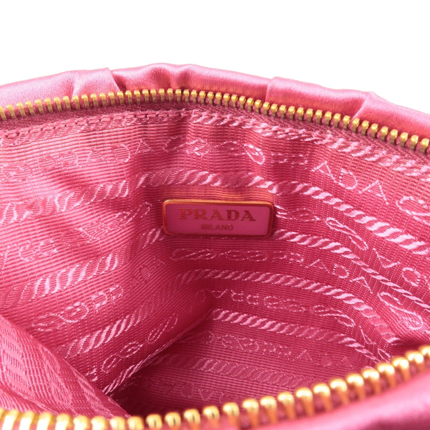 Prada Satin Pouch Cosmetic Pouch Mini Hand Bag Pink 1N1662