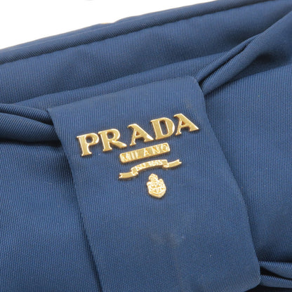 Prada Logo Nylon Leather Ribbon Shoulder Bag Navy 1NF727