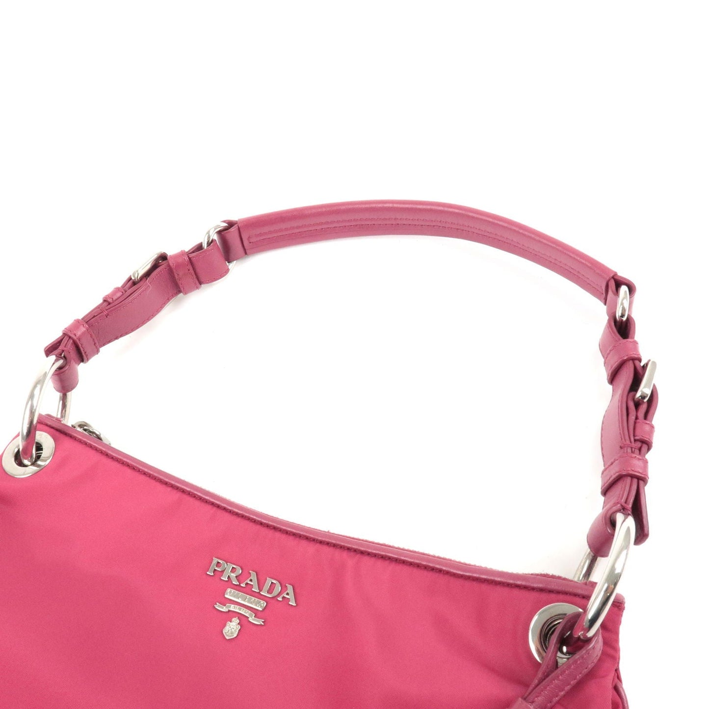 Prada Logo Nylon Leather Shoulder Bag Hand Bag Pink BR4894