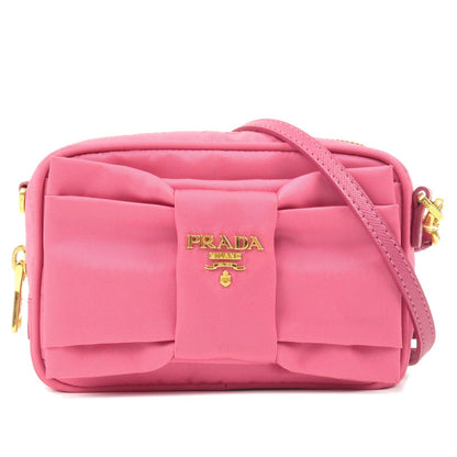 Prada Logo Nylon Leather Ribbon Shoulder Bag Pink 1N1727