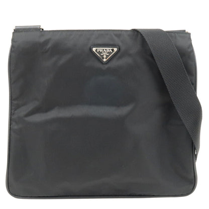 Prada Logo Nylon Leather Shoulder Bag NERO Black