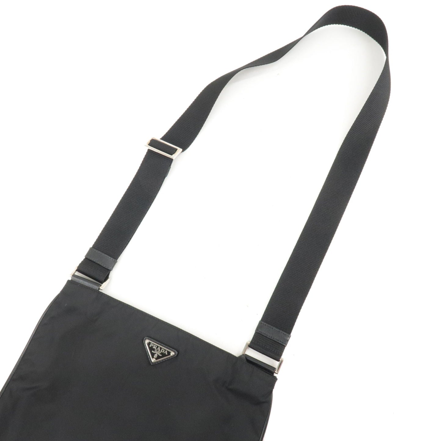 Prada Logo Nylon Leather Shoulder Bag NERO Black