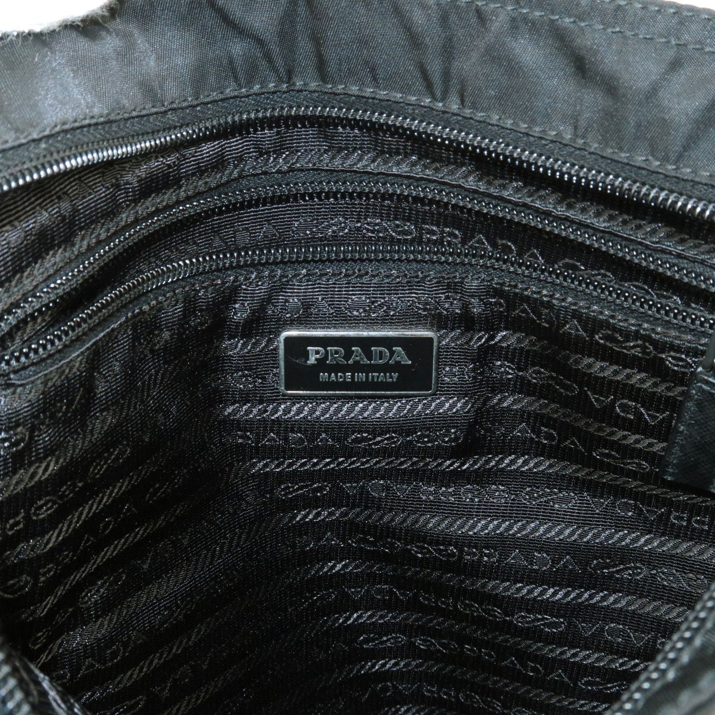 Prada Logo Nylon Leather Shoulder Bag NERO Black