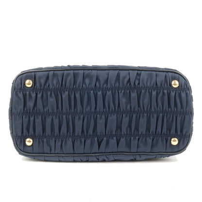 Prada Nylon Leather Gather 2Way Bag Hand Bag Navy GHW 1BA173