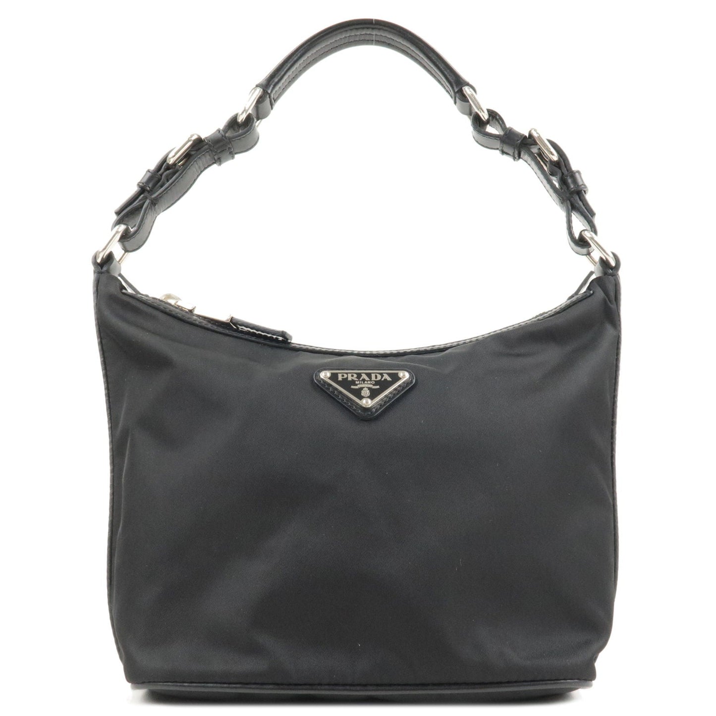 Prada Logo Nylon Leather Shoulder Bag Hand Bag NERO Black