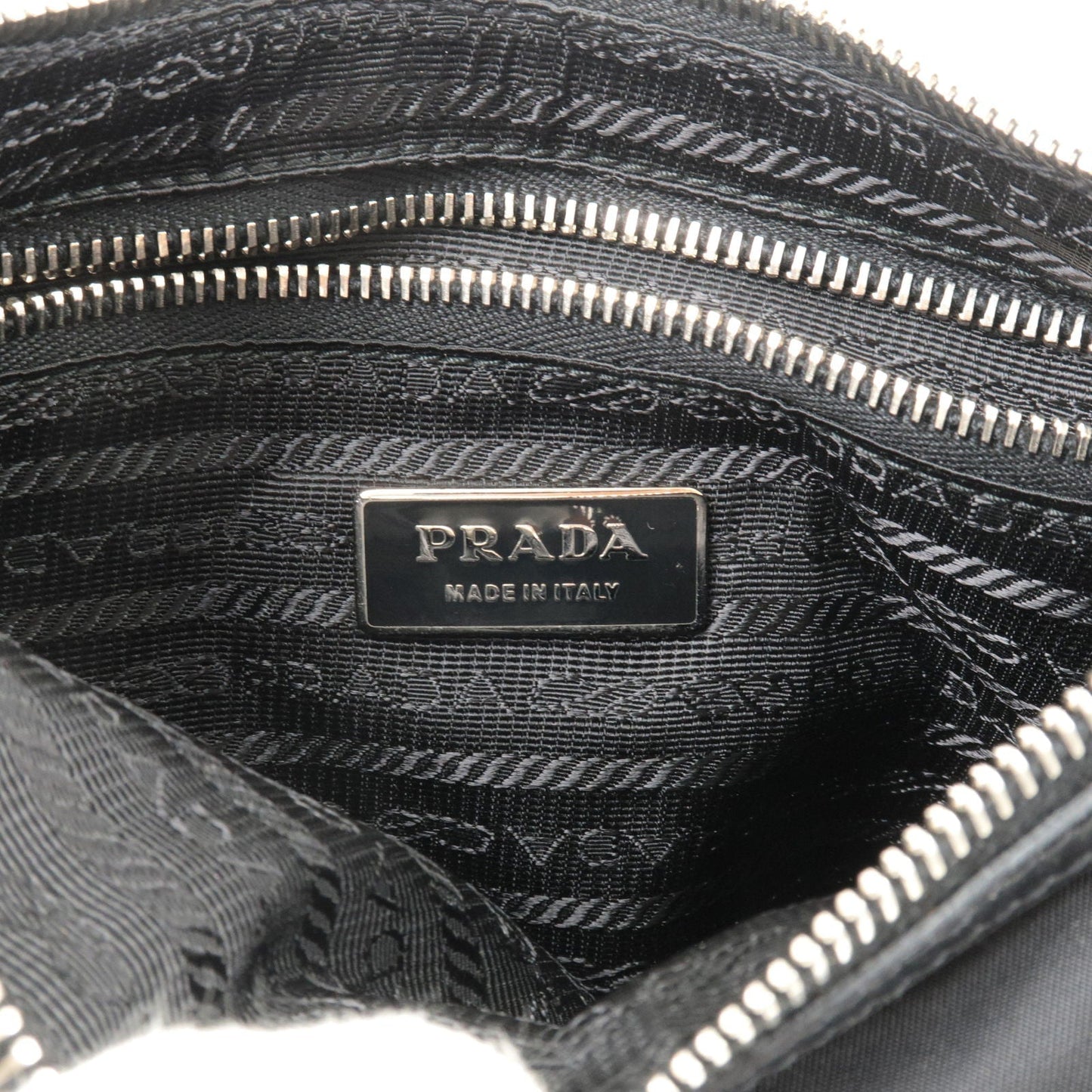 Prada Logo Nylon Leather Shoulder Bag Hand Bag NERO Black