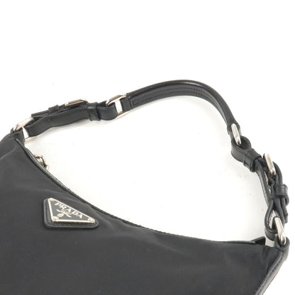 Prada Logo Nylon Leather Shoulder Bag Hand Bag NERO Black