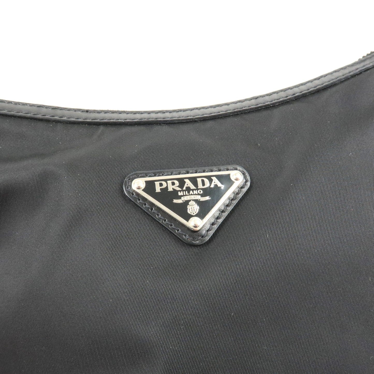 Prada Logo Nylon Leather Shoulder Bag Hand Bag NERO Black