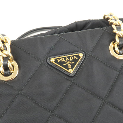 Prada Nylon Leather Quiltin 2Way Chain Shoulder Bag Black 1BG740