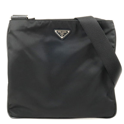 Prada Logo Nylon Leather Shoulder Bag NERO Black VA0053