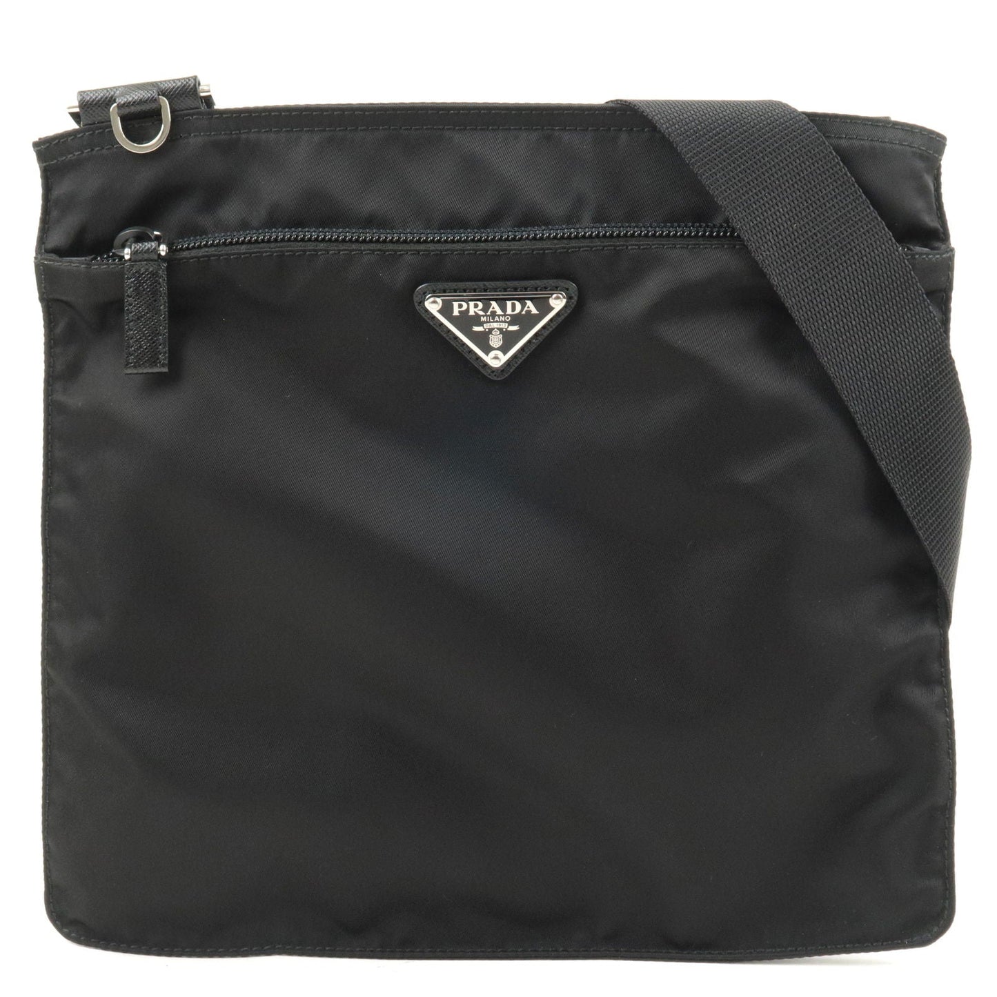 Prada Logo Nylon Leather Shoulder Bag NERO Black 1BH978