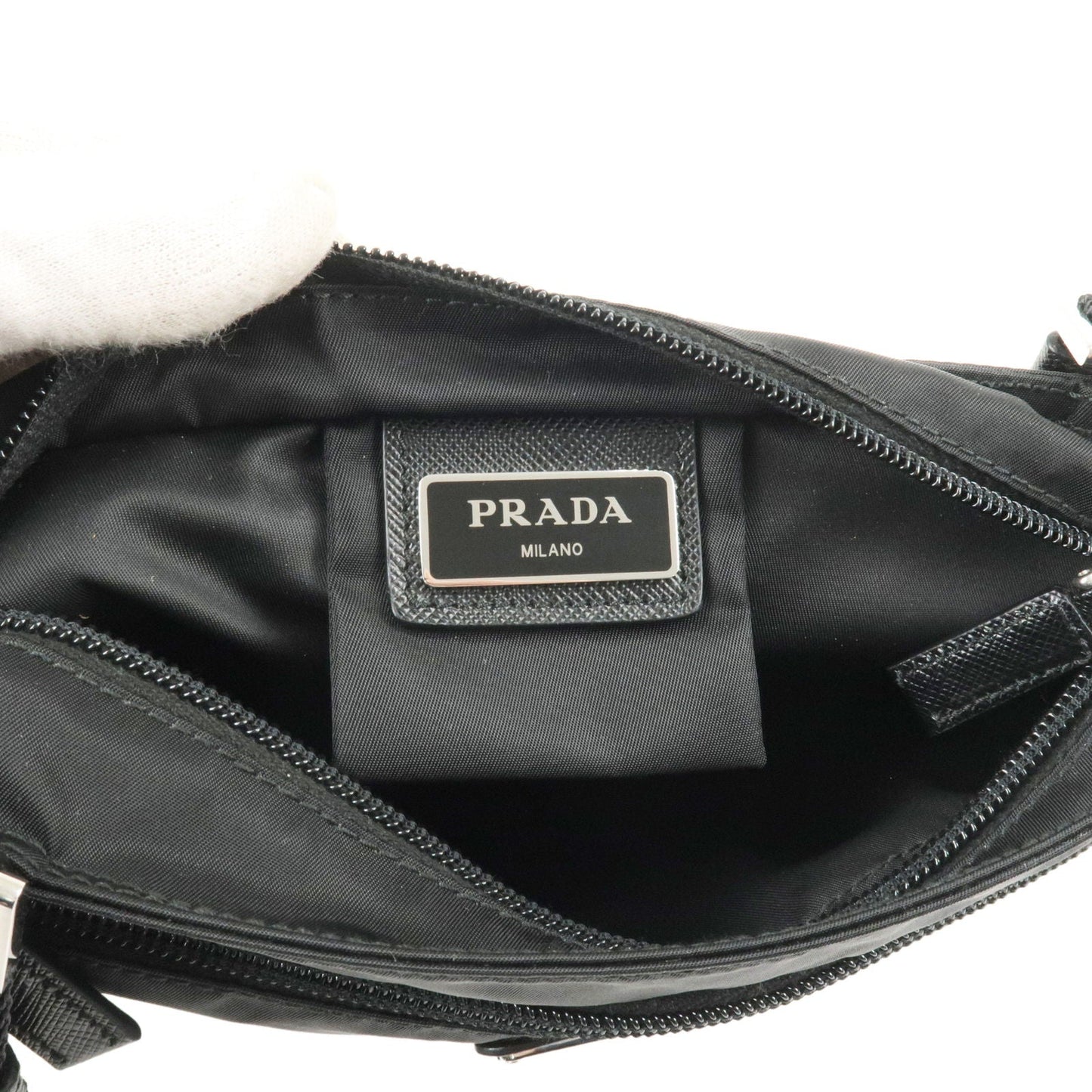 Prada Logo Nylon Leather Shoulder Bag NERO Black 1BH978