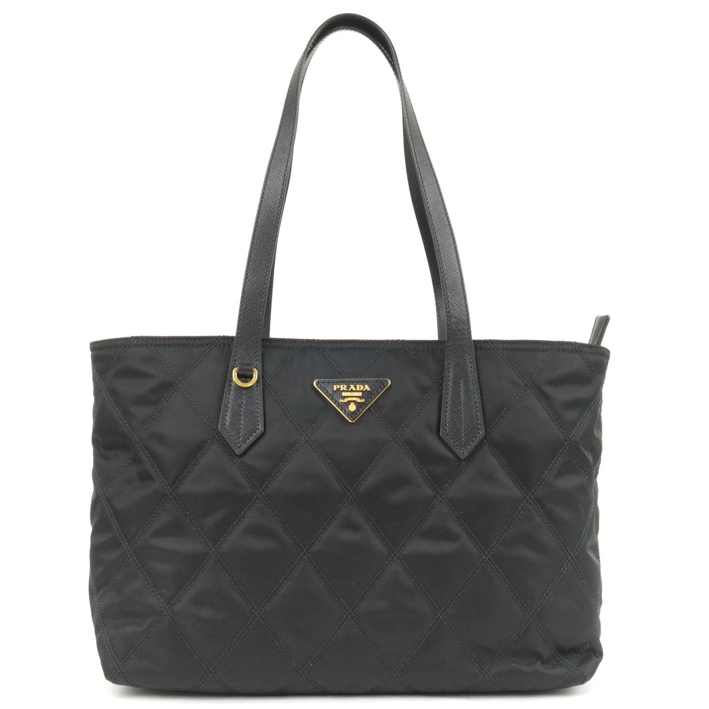 Prada Nylon Leather Quilting Chain Tote Bag NERO Black 1BG086