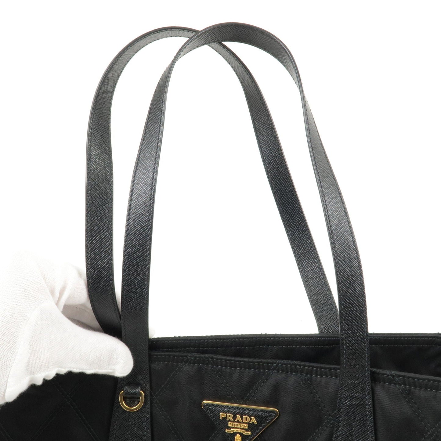 Prada Nylon Leather Quilting Chain Tote Bag NERO Black 1BG086