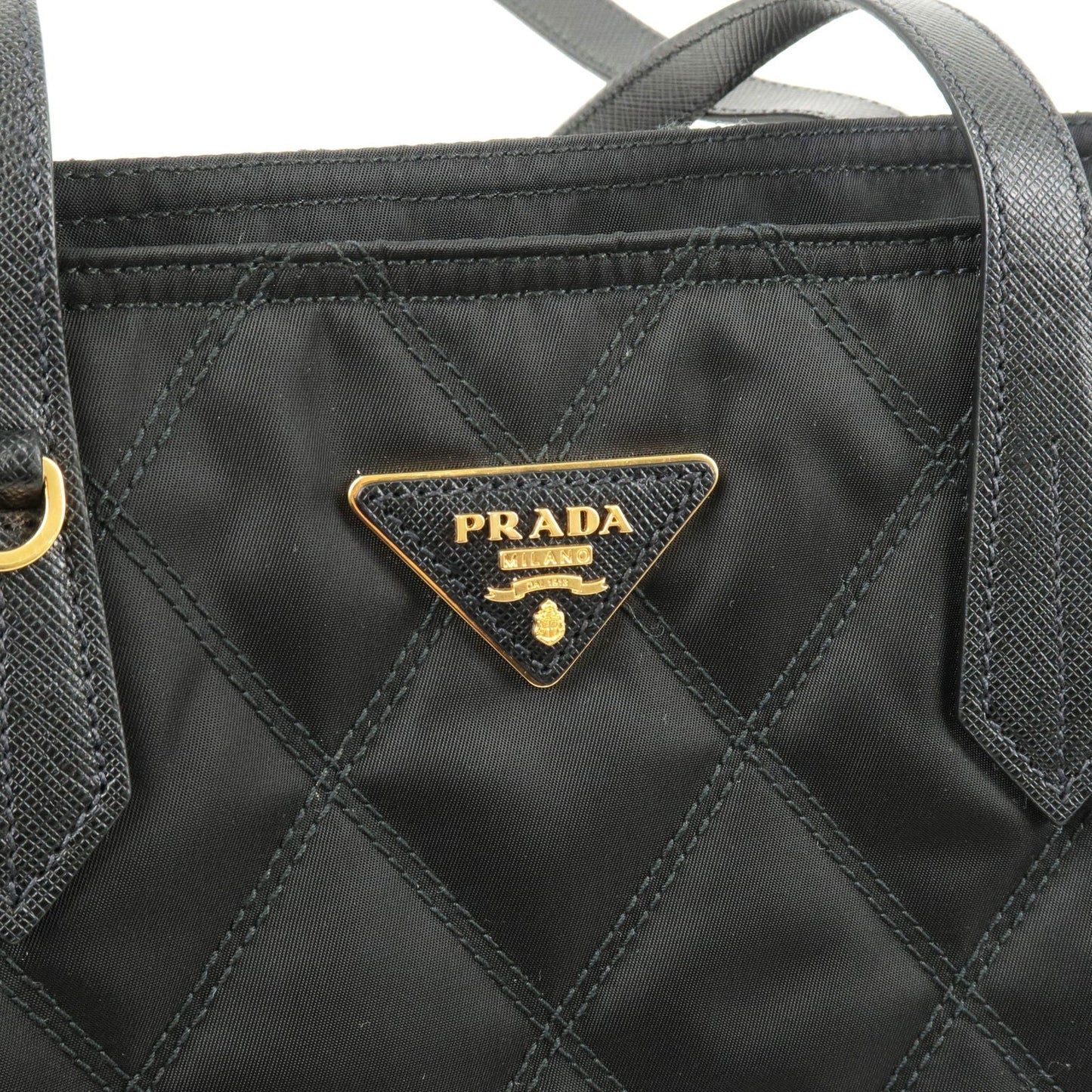 Prada Nylon Leather Quilting Chain Tote Bag NERO Black 1BG086