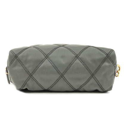 Prada Nylon Leather Quilting Pouch Clutch Bag Gray 1NE005